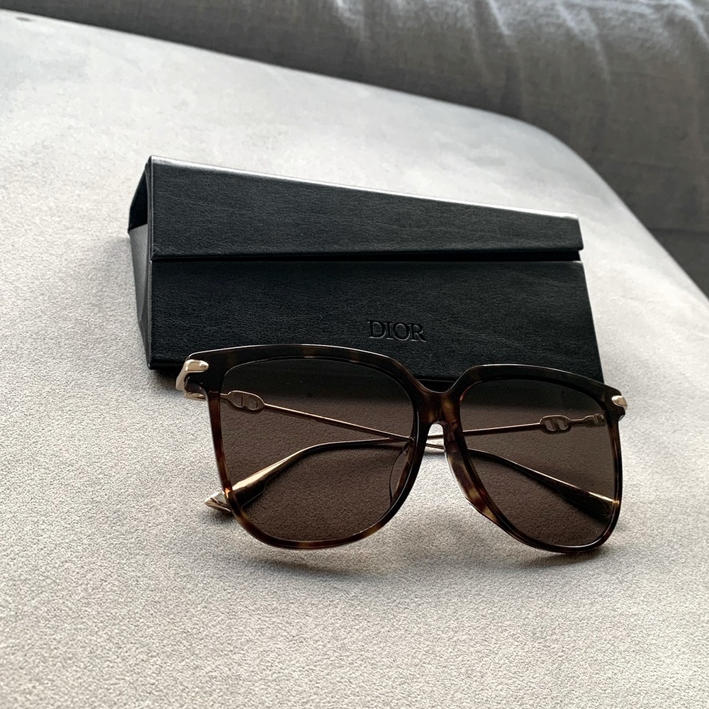 NWT DIOR Link3F Sunglasses Square Tortoise Gold